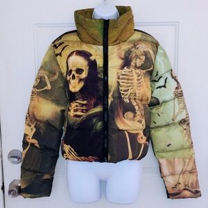 Trickz N' Treatz Cursed Image Skeleton Print Puffer Jacket